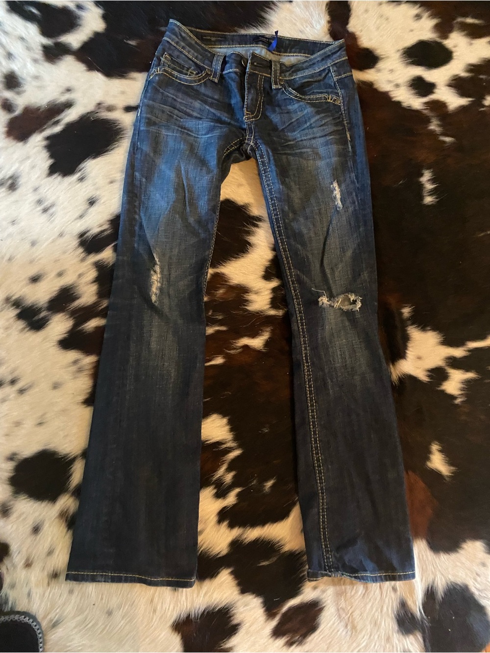 💙 Women's Boot Cut Distressed Denim Jeans - Dark Blue